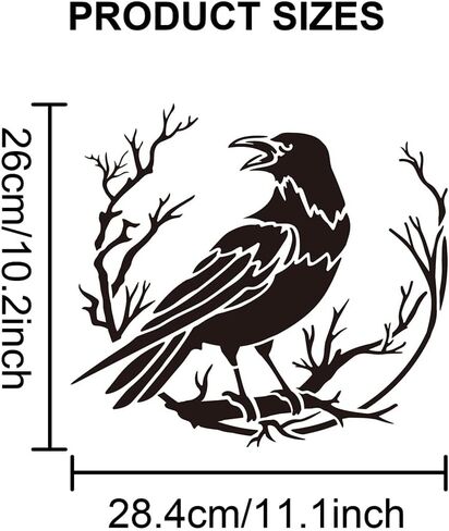 Mayjoydiy Crow Branch Dervination Stencils 11.8 × 11.8 بوصة الغراب الكبير على الإستنسل الفرعي مع قالب رسم الطيور بدائية للفرشاة للفرشاة الخشبية للأثاث in Kuwait