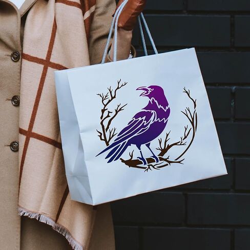 Mayjoydiy Crow Branch Dervination Stencils 11.8 × 11.8 بوصة الغراب الكبير على الإستنسل الفرعي مع قالب رسم الطيور بدائية للفرشاة للفرشاة الخشبية للأثاث in Kuwait