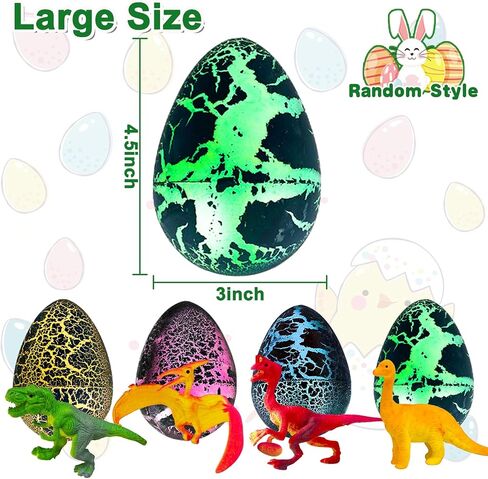 [ Fast Hatch 2 Hours] 4 Pack 4.5" Large Easter Dinosaur Eggs Hatching Surprise Eggs Grow in Water Crack Egg Science Toys Easter Basket Stuffers Gift for Toddler Kids Boys Girls Easter Eggs Hunt Party in Saudi Arabia