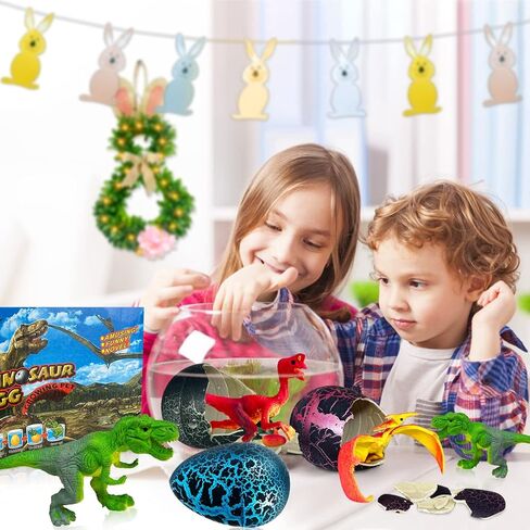 [ Fast Hatch 2 Hours] 4 Pack 4.5" Large Easter Dinosaur Eggs Hatching Surprise Eggs Grow in Water Crack Egg Science Toys Easter Basket Stuffers Gift for Toddler Kids Boys Girls Easter Eggs Hunt Party in Saudi Arabia
