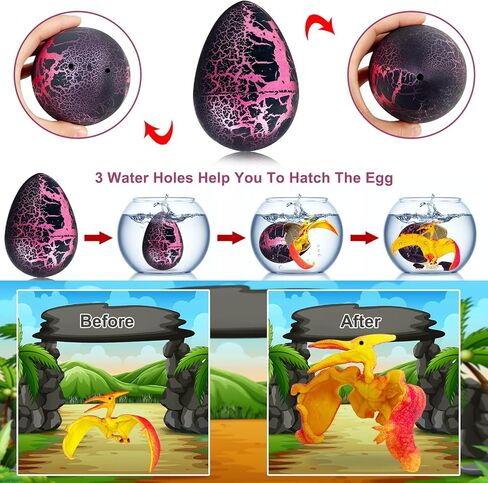 [ Fast Hatch 2 Hours] 4 Pack 4.5" Large Easter Dinosaur Eggs Hatching Surprise Eggs Grow in Water Crack Egg Science Toys Easter Basket Stuffers Gift for Toddler Kids Boys Girls Easter Eggs Hunt Party in Saudi Arabia