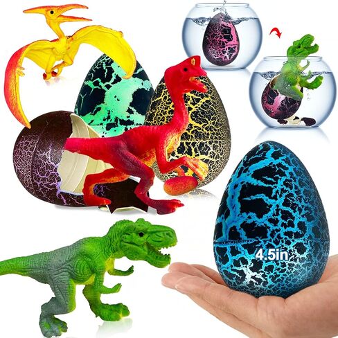 [ Fast Hatch 2 Hours] 4 Pack 4.5" Large Easter Dinosaur Eggs Hatching Surprise Eggs Grow in Water Crack Egg Science Toys Easter Basket Stuffers Gift for Toddler Kids Boys Girls Easter Eggs Hunt Party in Saudi Arabia