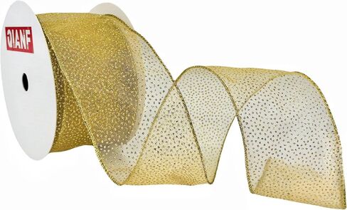 شريط شمبانيا أورجاني الشريط مع نقاط البولكا اللامعة وحافة معدنية ، 2.5 بوصة × 10 ياردة urgonza الشريط السلكي الشريط لعيد الميلاد لزخارف الأشجار الهدايا غلاف الزهور الأقواس in Kuwait