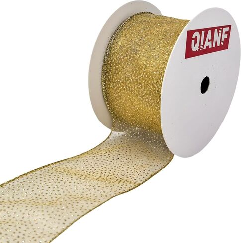 شريط شمبانيا أورجاني الشريط مع نقاط البولكا اللامعة وحافة معدنية ، 2.5 بوصة × 10 ياردة urgonza الشريط السلكي الشريط لعيد الميلاد لزخارف الأشجار الهدايا غلاف الزهور الأقواس in Kuwait