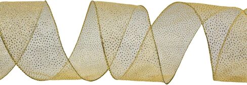 شريط شمبانيا أورجاني الشريط مع نقاط البولكا اللامعة وحافة معدنية ، 2.5 بوصة × 10 ياردة urgonza الشريط السلكي الشريط لعيد الميلاد لزخارف الأشجار الهدايا غلاف الزهور الأقواس in Kuwait