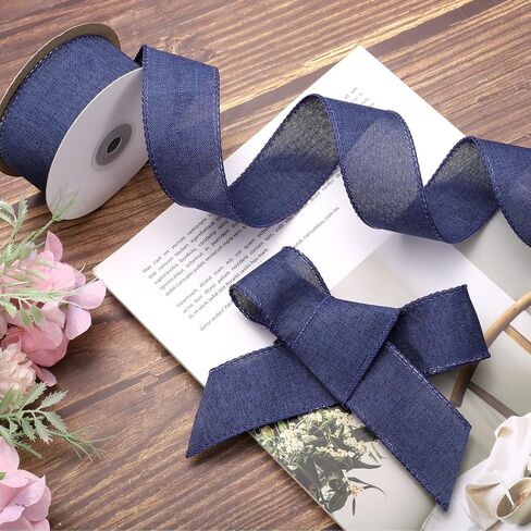 uxcell Burlap Wired Ribbon 1-1/2 Inch x 10 Yard, Wired Edge Ribbon for Craft Gift Wrapping Wreath Christmas Tree Decoration, Blue in Saudi Arabia