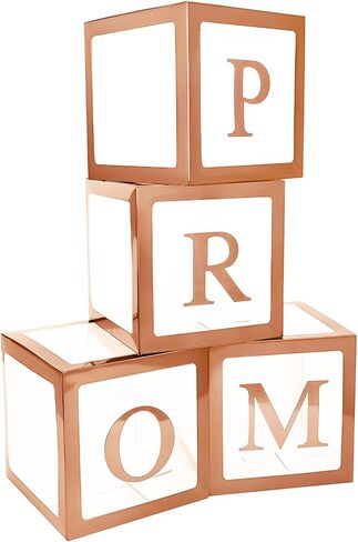 4 Pcs Prom Boxes with Letters 11.8 x 11.8 x 11.8 Inch Clear Prom Balloon Boxes Transparent High School College Graduation Party Favors Supplies(Silver) in Saudi Arabia