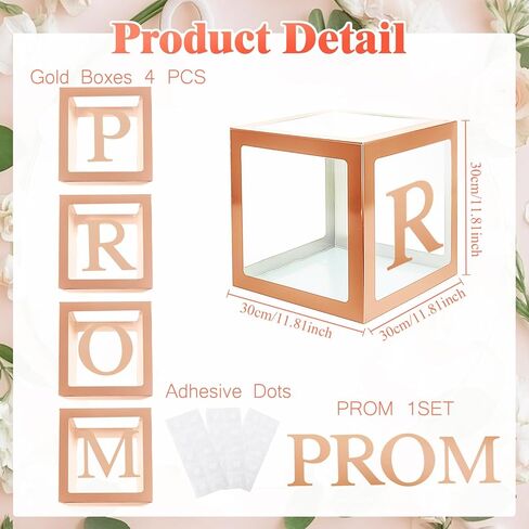 4 Pcs Prom Boxes with Letters 11.8 x 11.8 x 11.8 Inch Clear Prom Balloon Boxes Transparent High School College Graduation Party Favors Supplies(Silver) in Saudi Arabia