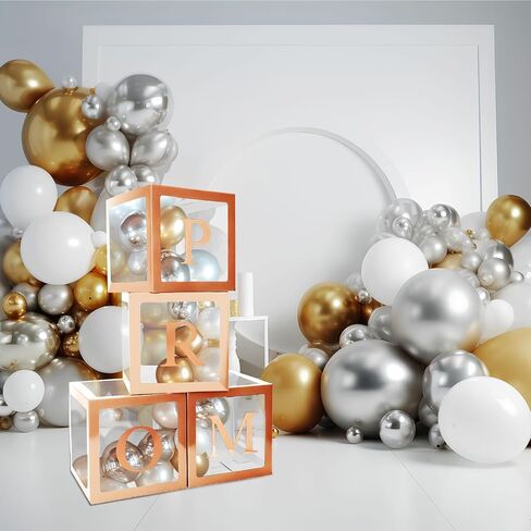 4 Pcs Prom Boxes with Letters 11.8 x 11.8 x 11.8 Inch Clear Prom Balloon Boxes Transparent High School College Graduation Party Favors Supplies(Silver) in Saudi Arabia