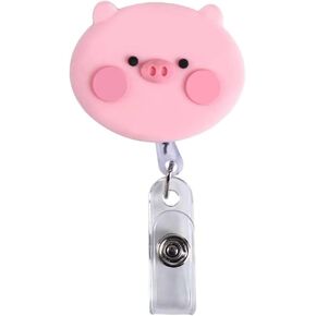 Pink Pig Retractable Badge Reel, Name Card Holder Keys Lanyard, Work Card Clip, Bunny Chest Card ID Card Clips, Cute Nurse Badge Holder
