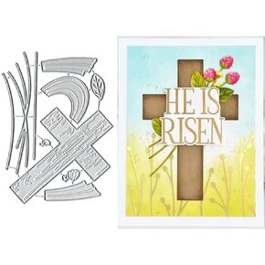 Happy Easter Cross Flowers Metal Die Cuts, Easter Cross Frame Metal Cutting Dies Cut Stencils Card Paper Craft DIY Template Metal Cutting Dies Album Embossing Paper Dies for Card Making Scrapbooking