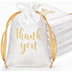 Sieral 50 Pcs Thank You Satin Gift Bags with Drawstring Large Jewelry Candy Gifts Bags for Wedding Bridal Shower Gift Wrap Bags for Shower Birthday Party Favor,6 x 9 Inches(Black)