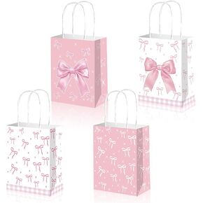 Aoerfes 12 Pack Pink Bow Party Favor Bags, Gift Candy Treat Bags Pink Coquette Birthday Decorations Hot Pink Bachelorette Birthday Party Decoration Goodie Bag