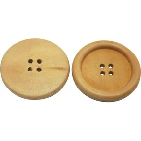Wood Button Round 35mm Diameter with 4 Holes for Craft Sewing Pack of 10