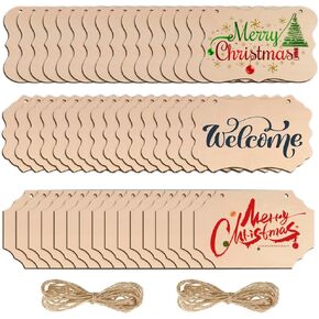 48 Pcs Unfinished Hanging Wood Sign Blank with Ropes, 5.7''×8.9'' Wooden Plaques Wooden Door Signs, Rectangle Blank Wood Signs for Crafts Christmas Decor Wall Art Decoration