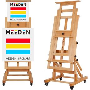 Meeden Extra -large Art Painting Easel: Solid Beech Wood Artist Easel - Easel Professional Heaff -Duty Studio للبالغين - Floor Floor Floor Movable Fore Stand للطلاء يصل إلى 79 "