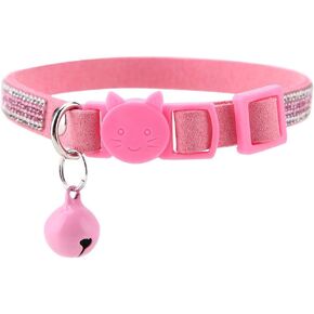 Cute Cartoon Cat Collars Colorful Bling Diamante PU Leather Pet Dog Cat Reflective Buckle Quick Collar Necklace Necktie Safety Release Breakaway with Bells for Daily Party Photoshot (Pink XS)
