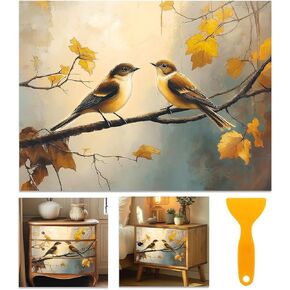 6 Sheets Birds Rub on Transfers for Furniture 6"x12" Vintage Birds Branches Waterproof UV DTF Transfer Sticker Rub on Transfer Stickers Decals for Drawer Dresser Glass Porcelain Wood Decor