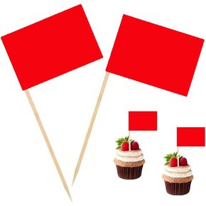 100 Pcs Red Flag Blank Toothpick Flag Small Mini Labeling Marking DIY Stick Flags for Cocktail Fruit Cupcakes Toppers Food Decorations (Red)