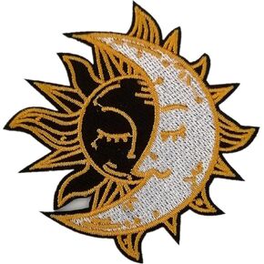 CHBROS Sun and Moon Patches, Embroidered Patches Applique, Sew on or Iron on Patches for Clothes, Jackets, T-Shirt, Backpacks……