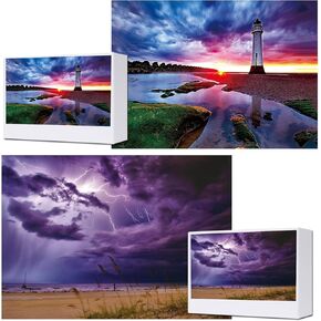 Jigsaw Puzzles for Adults,2 Pack 1000 Pieces Puzzles,1000 Piece Puzzles for Adults,Sunset Lighthouse & Purple Lightning Puzzle,National Park Puzzle for Women & Mom