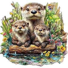 Jigfoxy Wooden Puzzles for Adults, Otter Wood Puzzles Adult, Unique Animal Shape Wooden Jigsaw Puzzles for Adults, Birthday Gifts for Puzzle Lovers, Family(S-8.5 * 8.1in-100pcs)