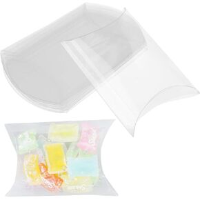 70 PCS 3.54 x 2.75 x 0.98 Inch Clear Plastic Pillow Gift Boxes Candy Treat Gift Box Transparent Party Favor Boxes Sweet Bags for Wedding Bridal Shower Baby Shower Birthday Party Supplies