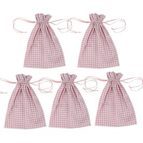 Meseey 5 Pcs Large Easter Burlap Bags with Drawstrings 16 x 12 Inch Buffalo Plaid Drawstring Gift Bags Gingham Sacks Bags Reusable Gift Pouch Bag for Easter Spring Birthday Party Baby Shower Goodies