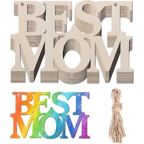 40PCS Mother's Day Unfinished Wood Crafts Best MOM Cutouts, Mothers Day Wood Crafts for Kids Mothers Day Tags Wooden Letters, Mom's Birthday Party Ornaments Happy Mother’s Day Gifts