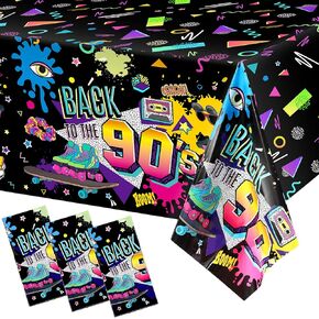 TEGEME 3 PCS 90S Party Party Table Cover to the 90 tablecloth التسعينات من القرن الماضي زخرفة حفلة عيد ميلاد التاسعيني in Kuwait