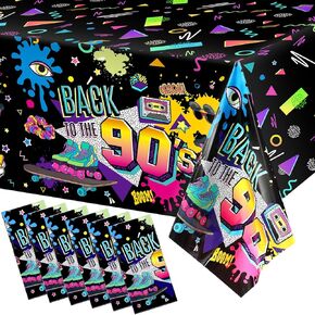 Tegeme 3 Pcs 90s Plastic Party Table Cover Back to The 90's Tablecloth 90s Birthday Party Decoration The 90's Hip Hop Supplies Throwback Birthday Decor for Room Kitchen 54 x 108 Inch