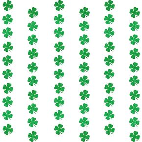 6pcs Green Saint Patricks Shamrock Clover Garland Banner Four Leaf Clover St Patricks Day Garland Decorations for Lucky Irish Day Party Supplies