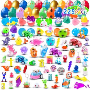 225 PCS Prefilled Easter Eggs with Toys Inside for Easter Egg Hunting Basket Stuffers, Surprise Plastic Eggs Filled with Bulk Toys, Easter Party Supplies Gifts Classroom Prize for Kids