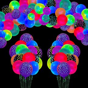 109 Pack UV Neon Balloons Black Light Balloons Glow in The Dark Balloons Blacklight Reactive Fluorescent Polka Dot Latex Balloons Assorted Colors Light Up Balloons Neon Party Supplies Glow Party Decor