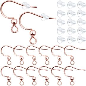 BronaGrand 50pcs Hypoallergenic French Ear Wires Fish Hooks 316 Stainless Steel Earring Hooks with 50pcs Clear Silicone Earring Backs Stoppers for DIY Earring Making Supplies Decor
