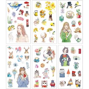 kawaii washi ملصق جميل فتاة لطيفة حيوانات حديقة البستنة ملصقات لمحطات اليومية مخطط القصاصات قصاصات القصاصات والمجلات محمول الأمتعة الأمتعة DIY مشروع مظروف الالتفاف الالتفاف