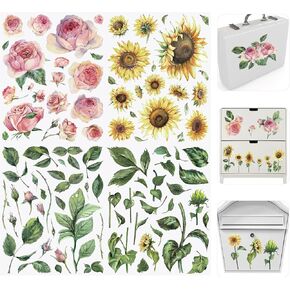 Wandic 4 Sheets Flower Rup on Transfer Transfer ، ملصقات زهرة ملونة نقل شارات لألبوم صور DIY Scrapbooking Photo Furniture ، 9.45 * 11.8in