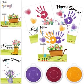 Motipuns 30 Pcs Spring Handprint Crafts Spring Greeting Cards with 3 Pcs Large Ink Pads Spring Insects DIY Craft Kits Spring Activities Spring Break Activity Spring Craft Gift (Spring Insects)
