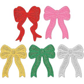 5pcs Sweatshirt Side Bow Patches, Glitter Bow Iron on Patches Cute Bow Sequin Applique Sew On Patches Embroidered Bow Patches for DIY Hoodies Clothes Jeans Jackets Hats Bags Clothing