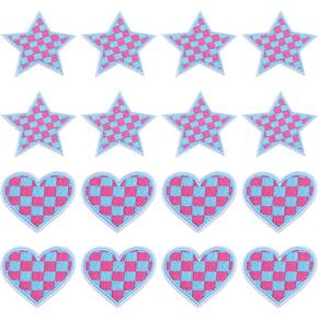 meccanixity 16 pcs star heart heart الحديد على بقع أسود أبيض مطرز شارة مجموعة لسترة السترة بقع مجموعة ملابس الملابس القبعات جينز ديي ملحق