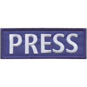 Press 5"x2" Blue Body Armor White Letters Tactical Vest Media Embroidered Nylon Fastener Patch