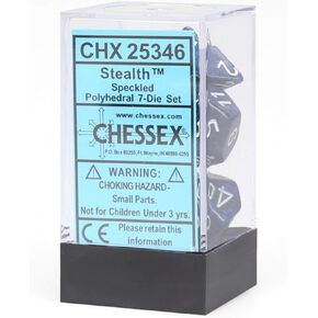 Chessex DND Dice Set-Chessex D&D Dice-16mm Speckled Stealth Plastic Polyhedral Dice Set-Dungeons and Dragons Dice ludes 7 Dice - D4 D6 D8 D10 D12 D20 D%, Various (CHX25346)