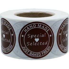 Hybsk Hand Made Just Baked Fresh and Special Selected Stickers with Heart and Stars Decorative Labels for Cake and Bread Total 500 Labels Per Roll