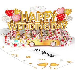 Wedding Card, 3D Pop Up Wedding Cards for Bride and Groom, Funny Wedding Gift Card with Envelope and Message Card