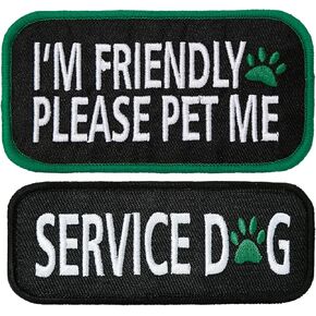 2 Pack Dog Patches - 1 Pc I'm Friendly Please Pet Me Patch and 1 Pc Service Dog Patch, Tactical Dog Harness Hook and Loop Patch, Morale Patch for Dog Vest, Dog Harness and Backpacks