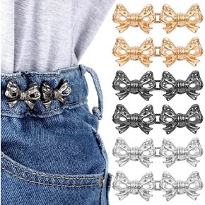 6Pcs Waist Cincher Clip, Metal Butterfly Jean Buttons for Loose Jeans, Waist Knot Pins Adjustable Detachable Tightener for Pants Skirts Sleeves Sweaters