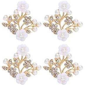 4Pcs Rhinestone & Faux Pearl Buttons - Flatback Flower Rhinestone Buttons for Jewelry Making, Wedding Party Decor (Pearl-Gold)