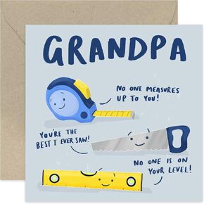 Old English Co. No One Measures Up To You Card for Grandpa - Special Birthday Card for Grandfather - Fun Birthday Greeting Card for Him Men - Fun DIY Tools Pun Card | Blank Inside with Envelope