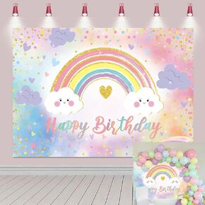 Rainbow Happy Birthday Banner Backdrop for Girl Women Colorful Party Decorations - Pastel Rainbow Kid Girl Baby Shower Party Cake Table Supplies (70x40 inch (6x4FT))