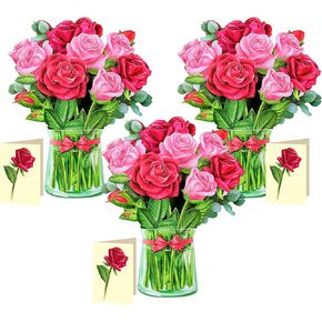 Airpark Paper Pop Up Bouquet Card, Rose, 2 Packs, Greeting Cards 12 inch Forever Flower Paper 3D Popup Cards with Note Card and Envelope for Birthday, Friends Gifts, Mother's Day, Holiday